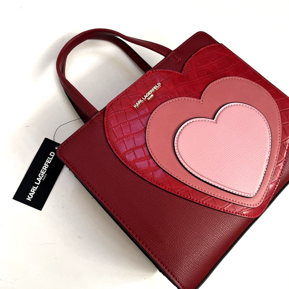 NWT Original Karl Lagerfeld Paris Multi Heart Satchel Love Red Crossbody Hearts